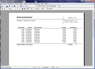 XENIA hospitality management system: BackOffice - report | voucher list